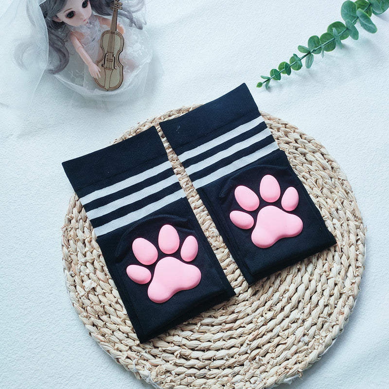 Black 3D Cat Paw Thigh High Socks - Femboy Fashion