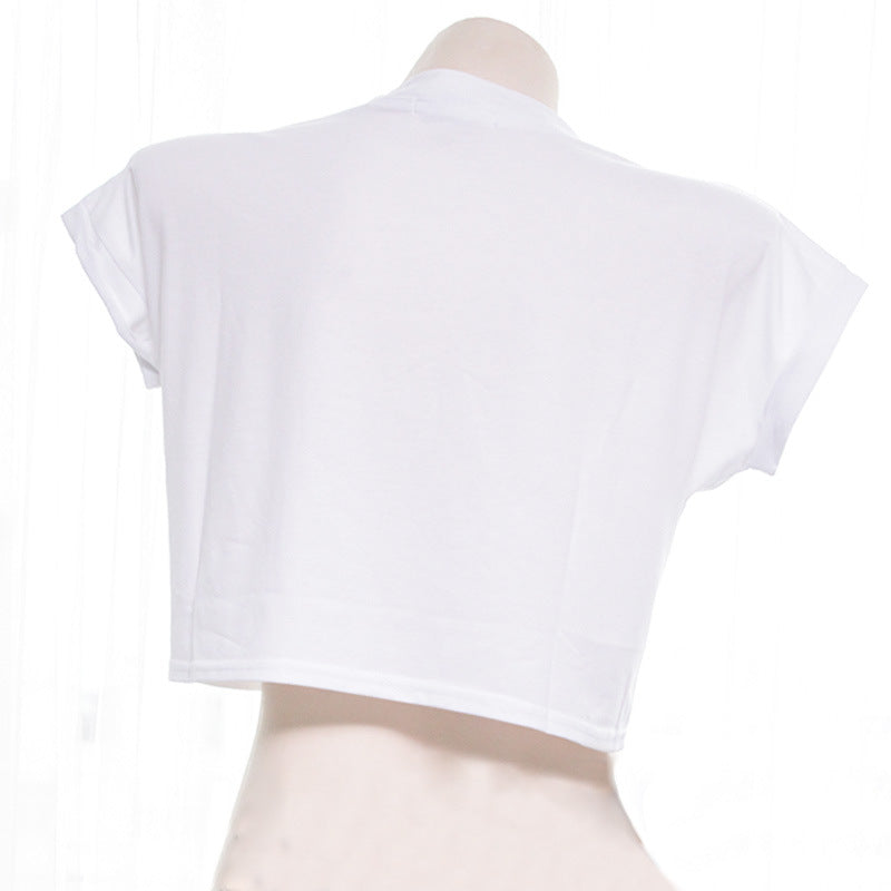 Femboy White Anime Kaomoji Crop Top Back - Femboy Fashion