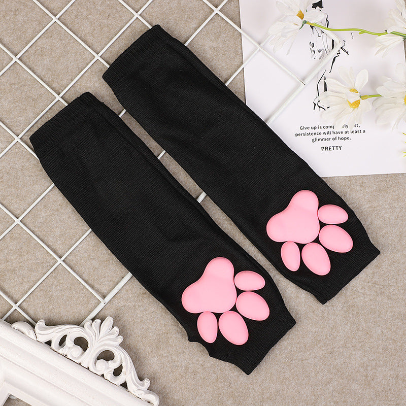 Black 3D Cat Paw Fingerless Gloves - Femboy Fashion