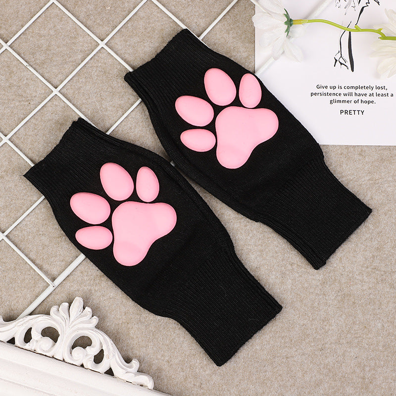 Black 3D Cat Paw Knitted Gloves - Femboy Fashion