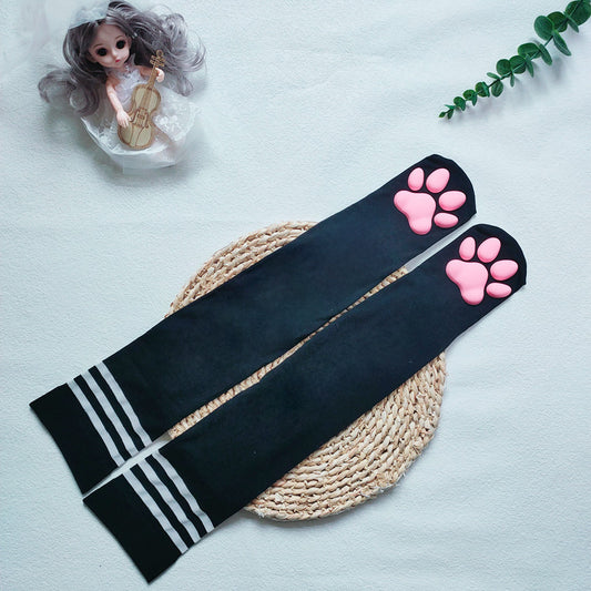 Black 3D Cat Paw Thigh High Socks - Femboy Fashion