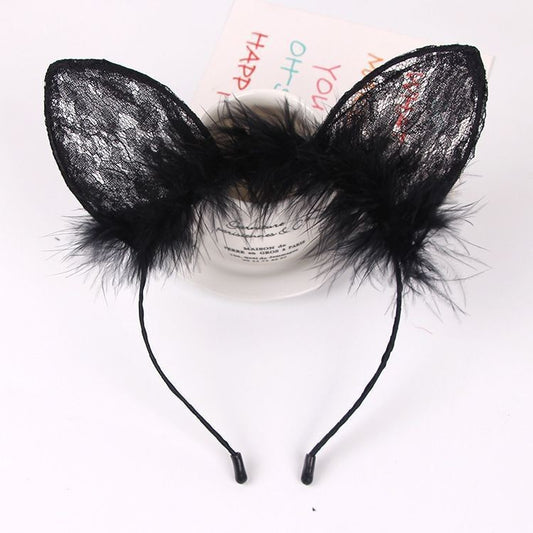 Black Lace Cat Ears Headband - Femboy Fashion