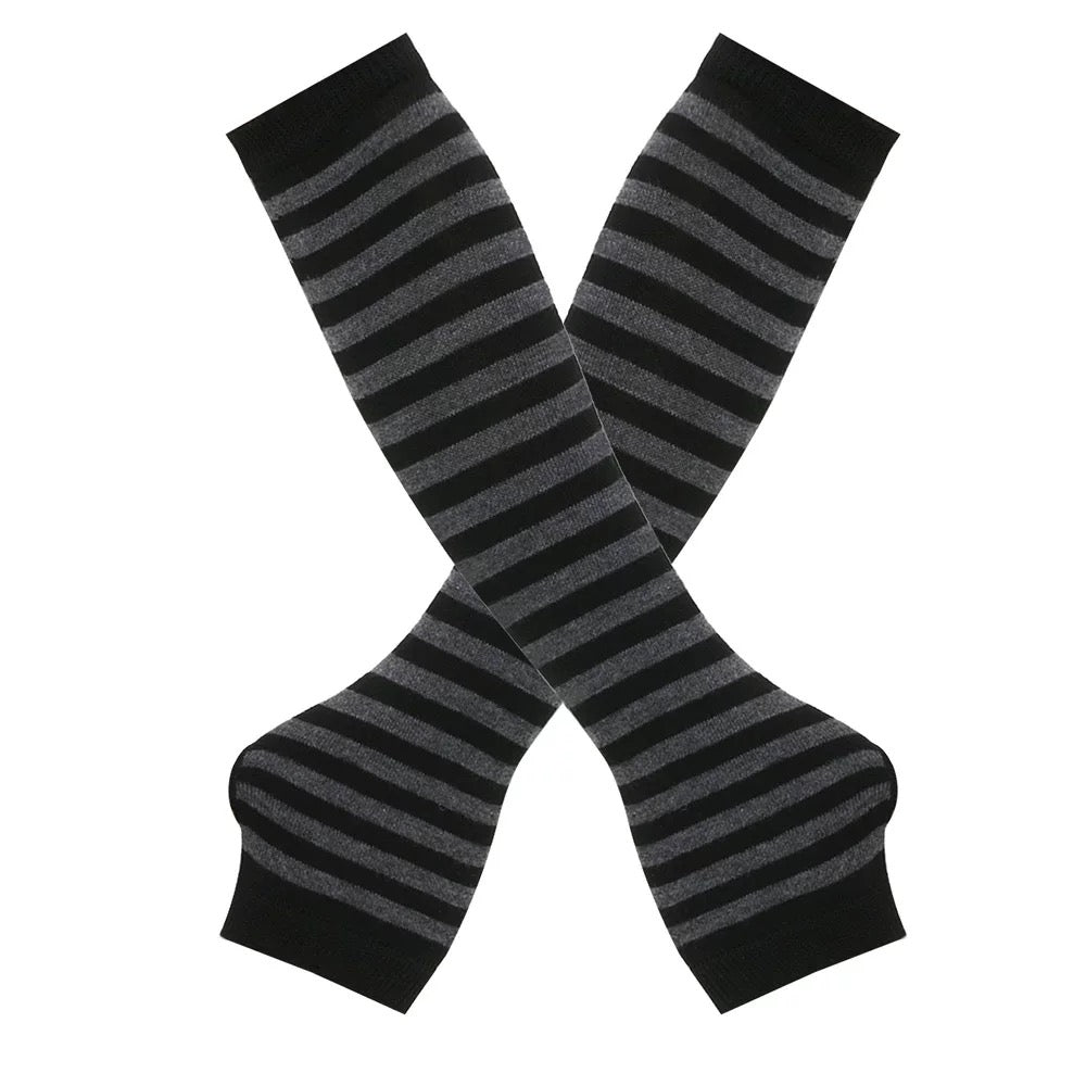Black and grey striped arm warmers
