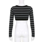 Black and grey striped long sleeve crop black