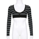 Black and grey striped long sleeve crop front