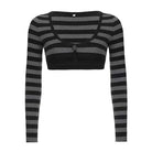 Black and grey striped long sleeve crop