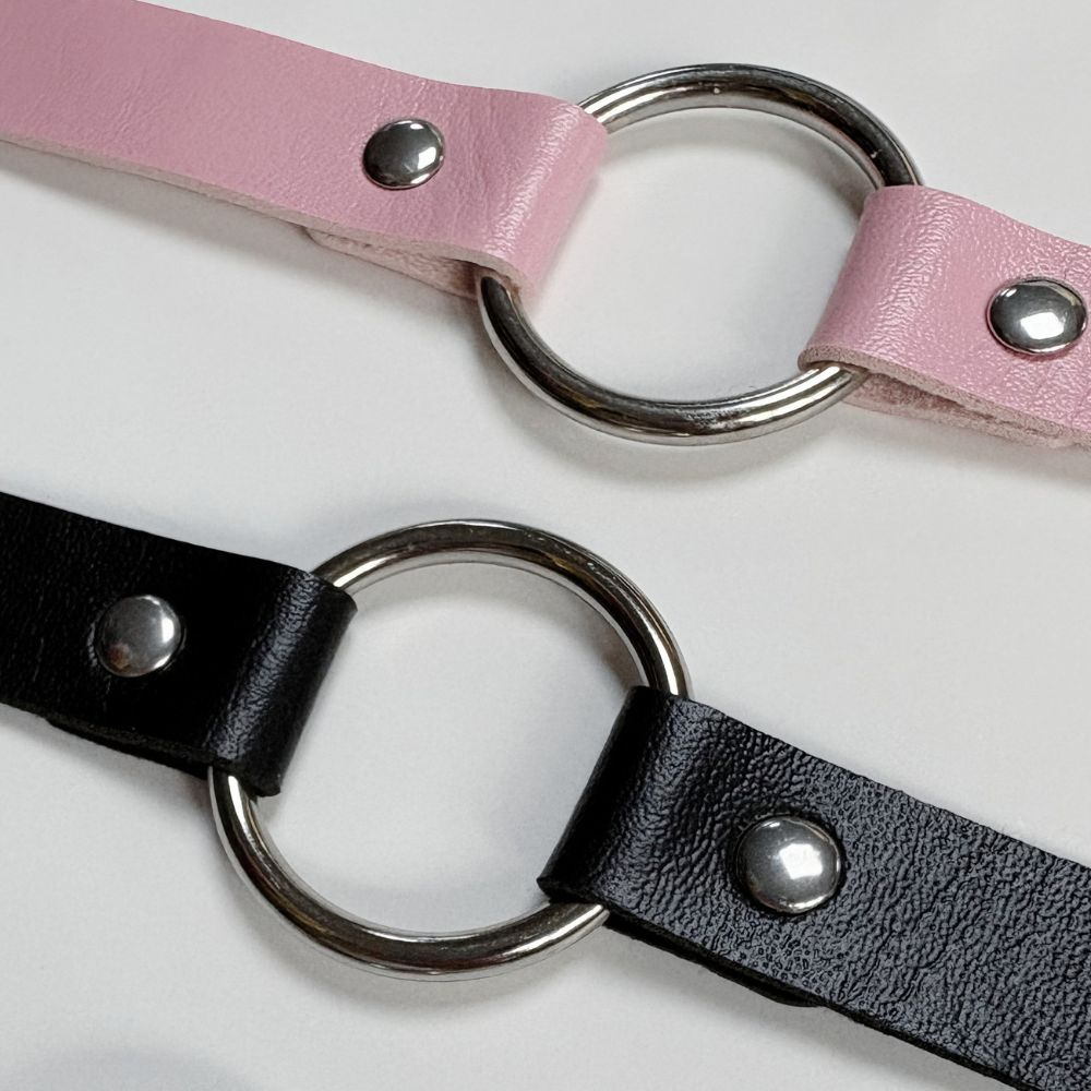 Leather o ring choker on a white background