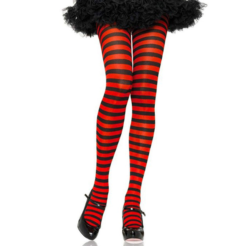 Femboy black and red striped pantyhose