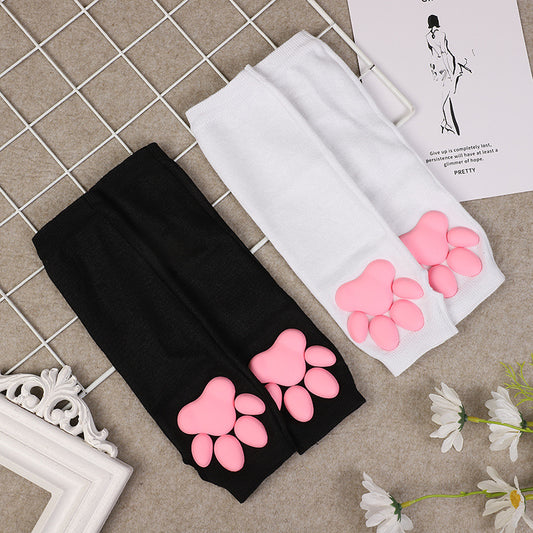 Black And White 3D Cat Paw Fingerless Gloves - Femboy Fashion
