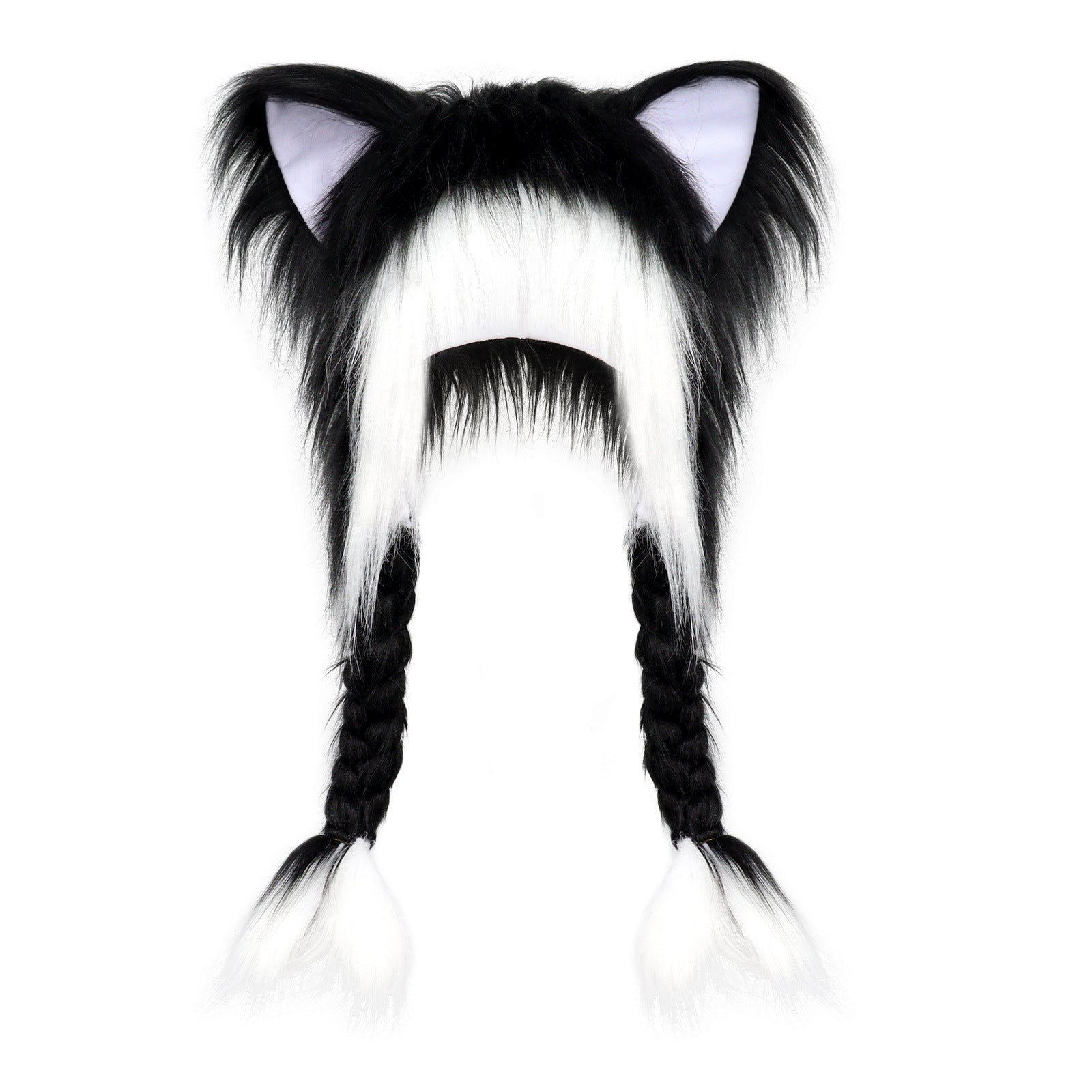 Black and white hair extensions with cat ears on a white background