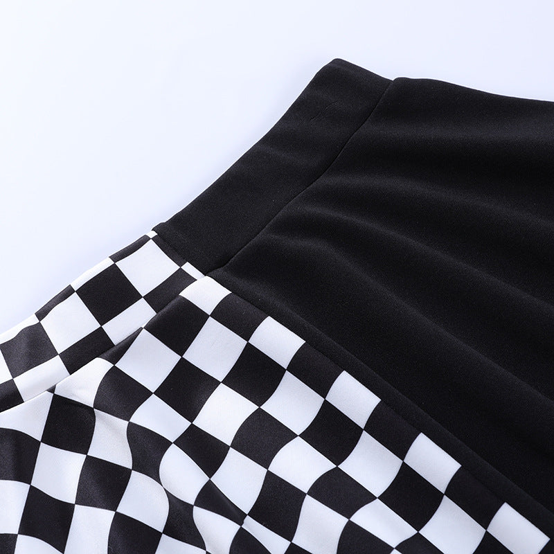 Black and white plaid colorblock skirt details