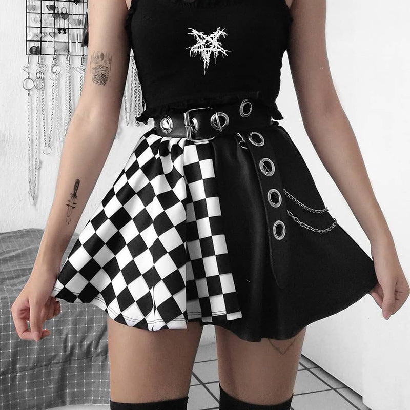 Black and white plaid colorblock skirt for femboy