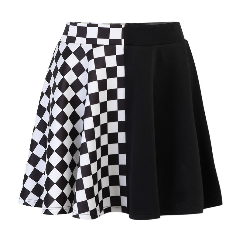 Black and white plaid colorblock skirt