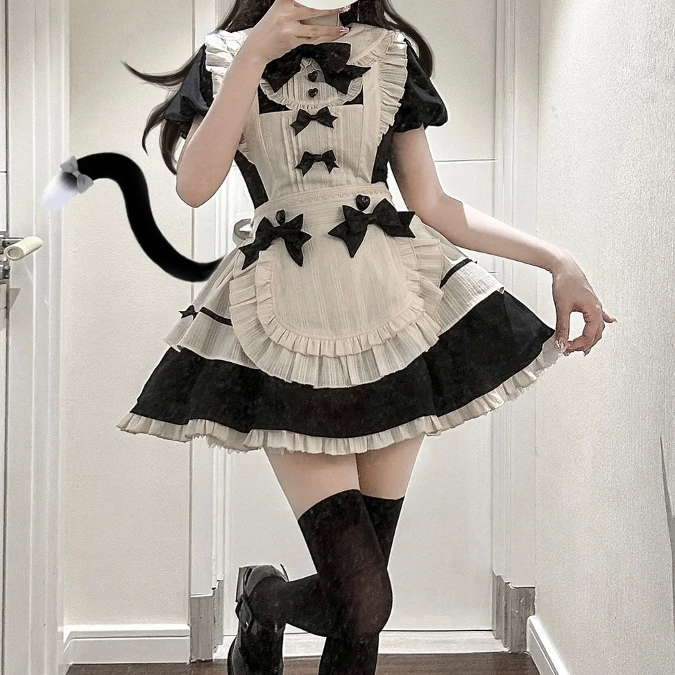Black And White Plaid Lolita Maid Dress - Femboy Fashion