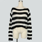 Black and white striped distressed crop sweater