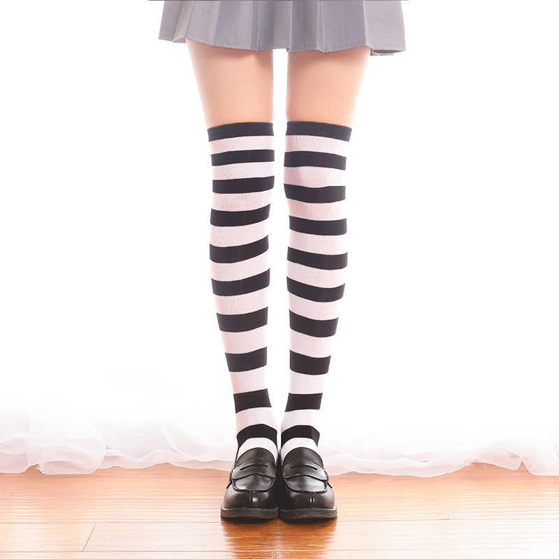 Black And White Striped Thigh High Socks - Femboy Fashion