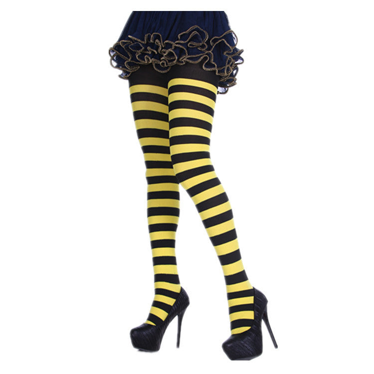 Femboy black and yellow striped pantyhose