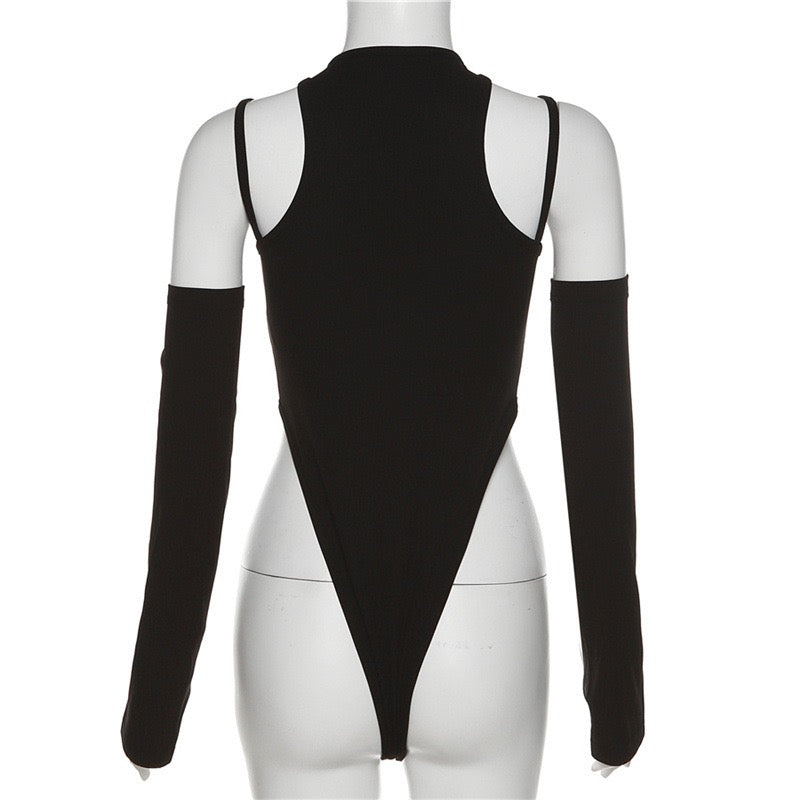 Black bodysuit with gloves back