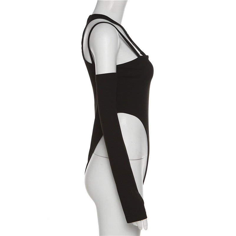 Black bodysuit with gloves side