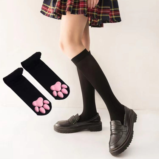 Black Cat Paw Knee High Socks - Femboy Fashion