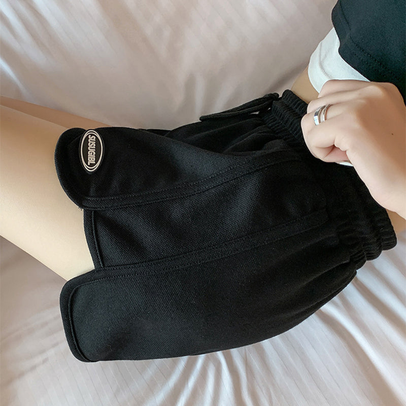 Black Cotton Sports Shorts - Femboy Fashion