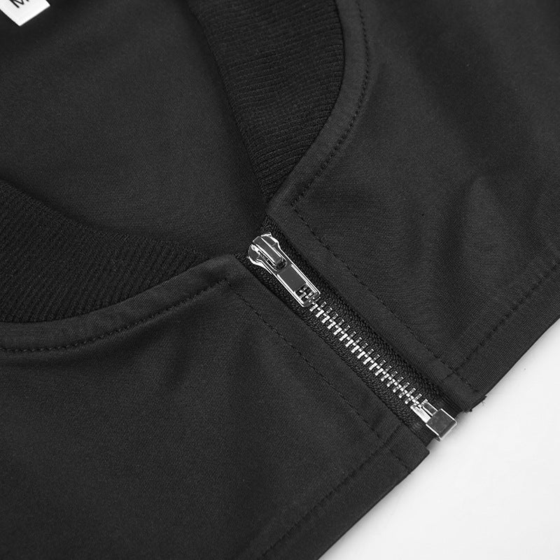 Black Crop Top Zip Up Hoodie - Femboy Fashion