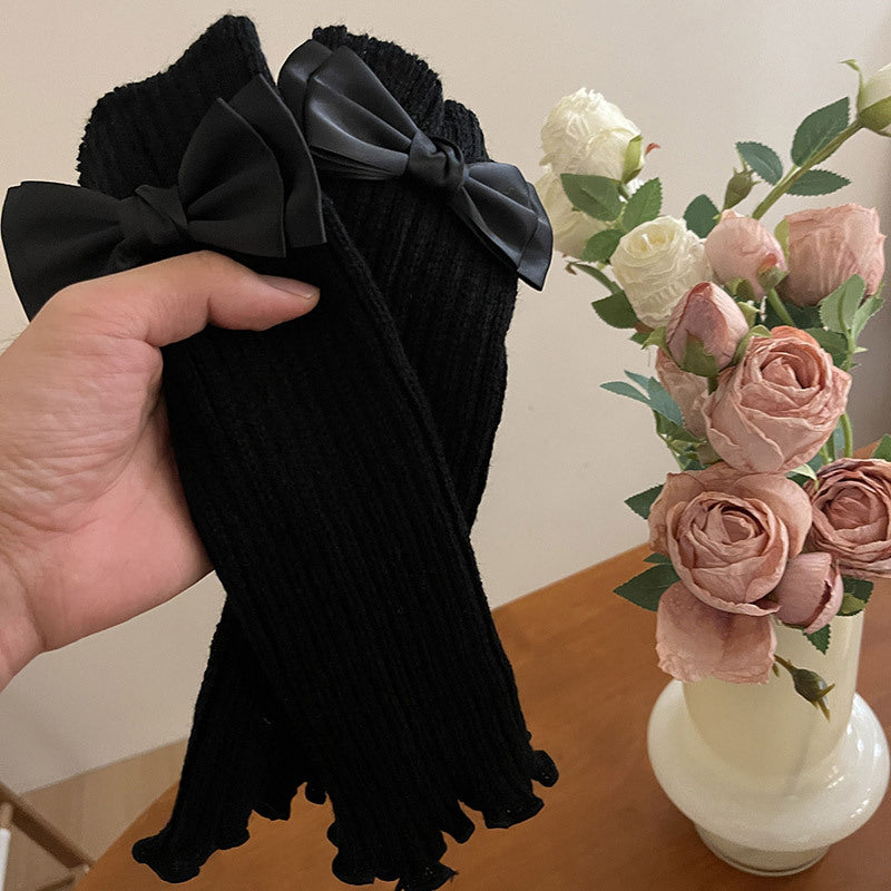Black Cute Fingerless Gloves With Bow - Femboy Fashion