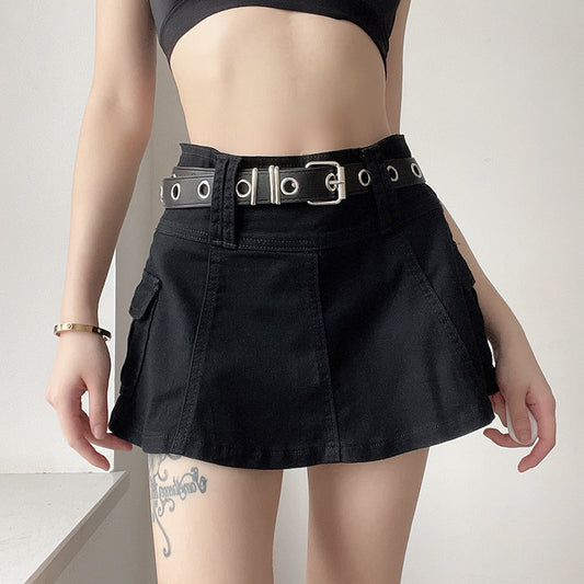 Black Denim Mini Skirt - Femboy Fashion