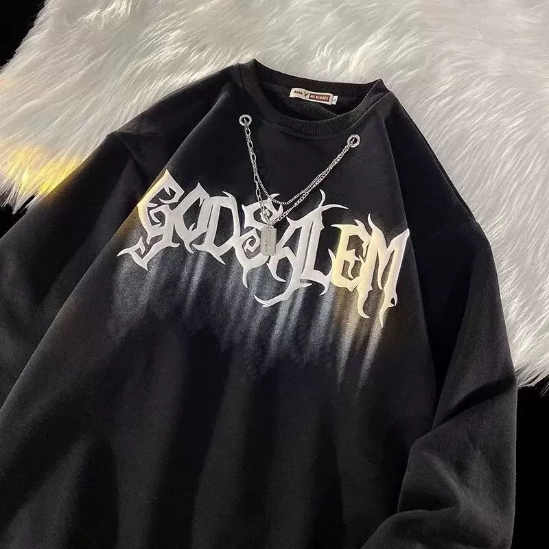 Black fashion graphic round neckline sweatshirt