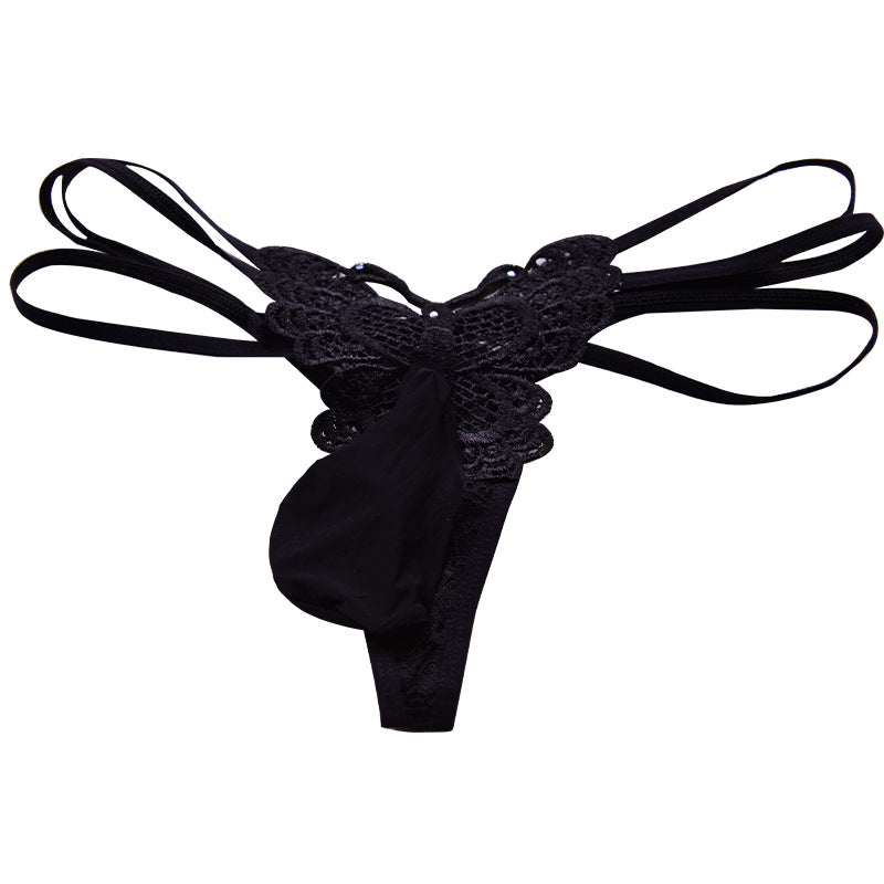 Femboy Low Waist Butterfly Thong Black - Femboy Fashion