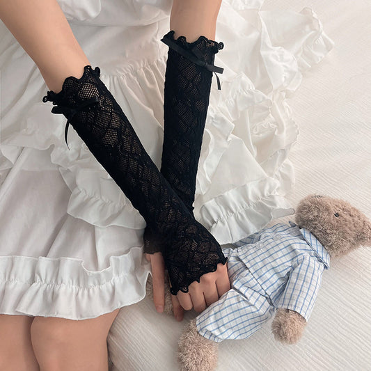 Fingerless Lace Gloves Black - Femboy Fashion