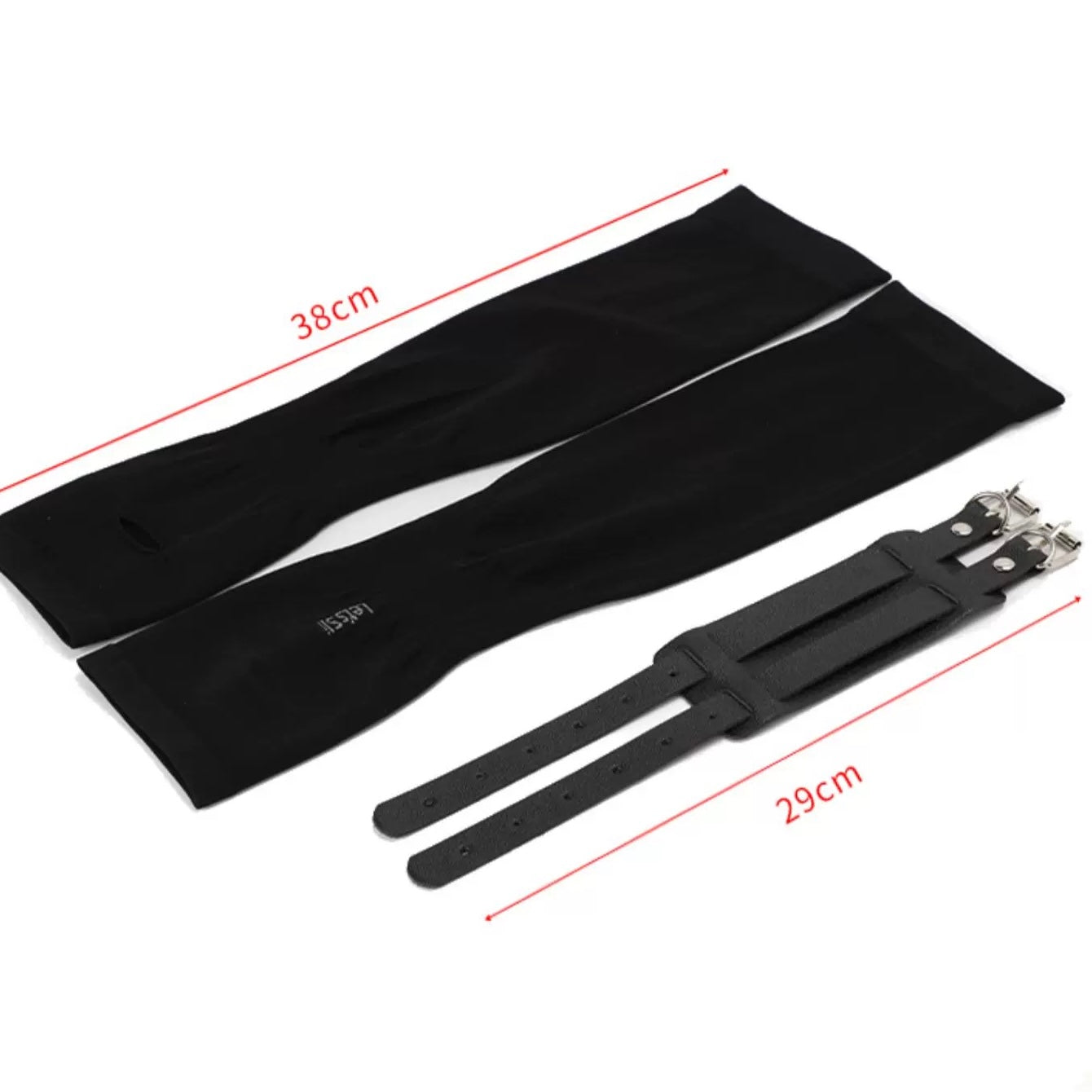 Black Fingerless Mittens With Leather Bracelet Size