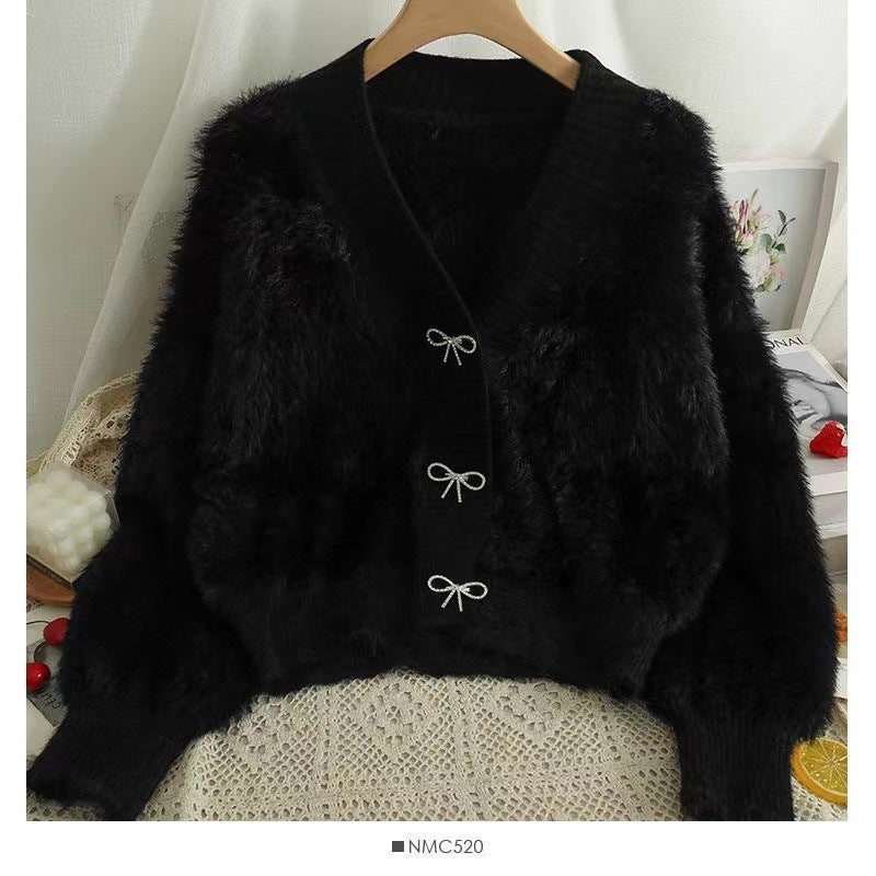 Black V Neck Cardigan Sweater - Femboy Fashion