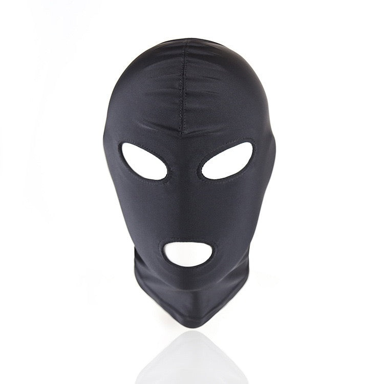 Black full-face mask with three holes on a white background