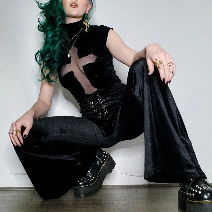 Goth Femboy In Black Gothic Cross T-Shirt - Femboy Fashion