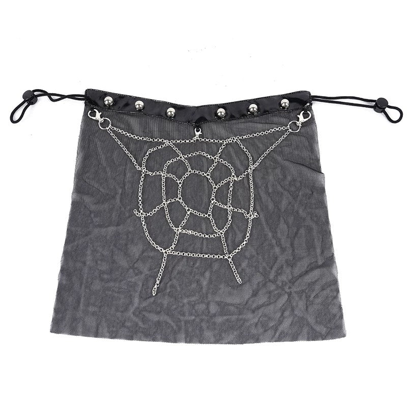 Black gothic half face veil mask with chain