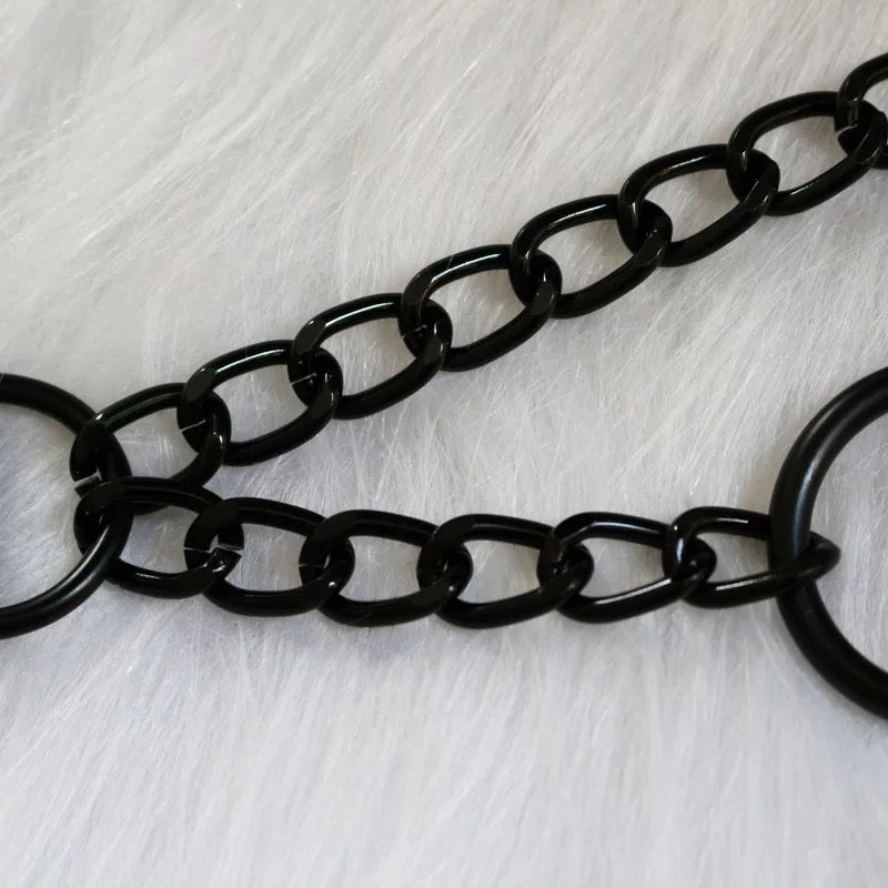 Black gothic leather choker with round chain details