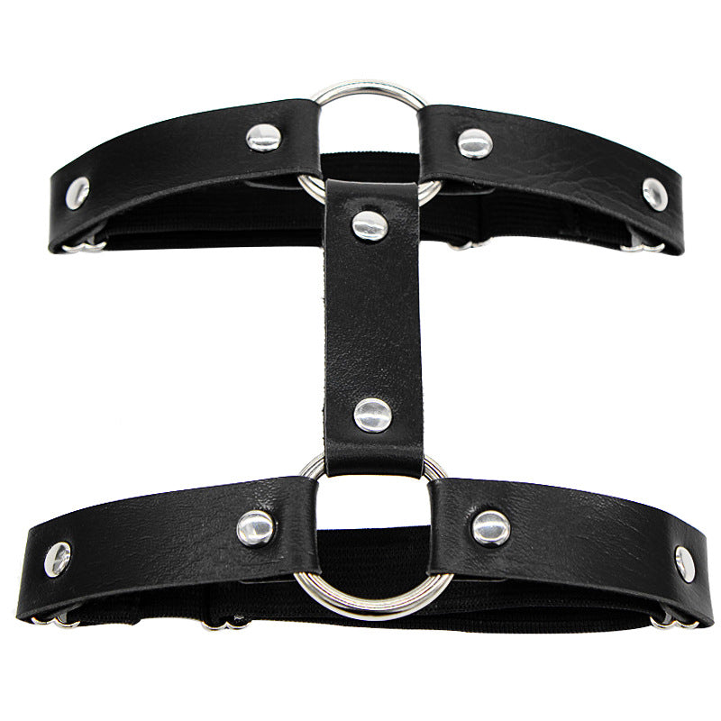 Black Gothic Leather Double Ring Garter Belt - Femboy Fashion