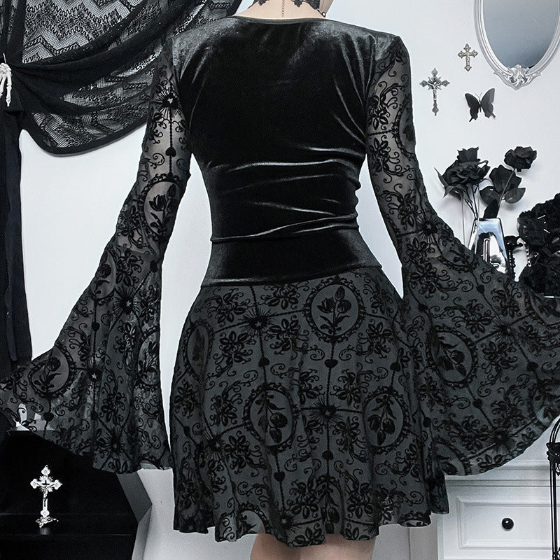 Black Gothic Style Dress Long Sleeve Back - Femboy Fashion