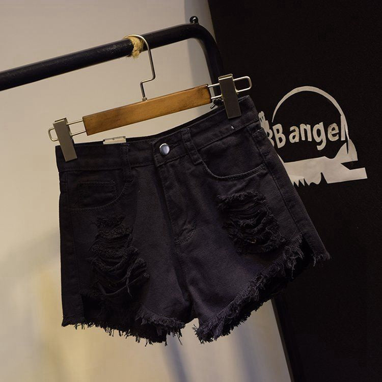 Black Jean Ripped Shorts - Femboy Fashion