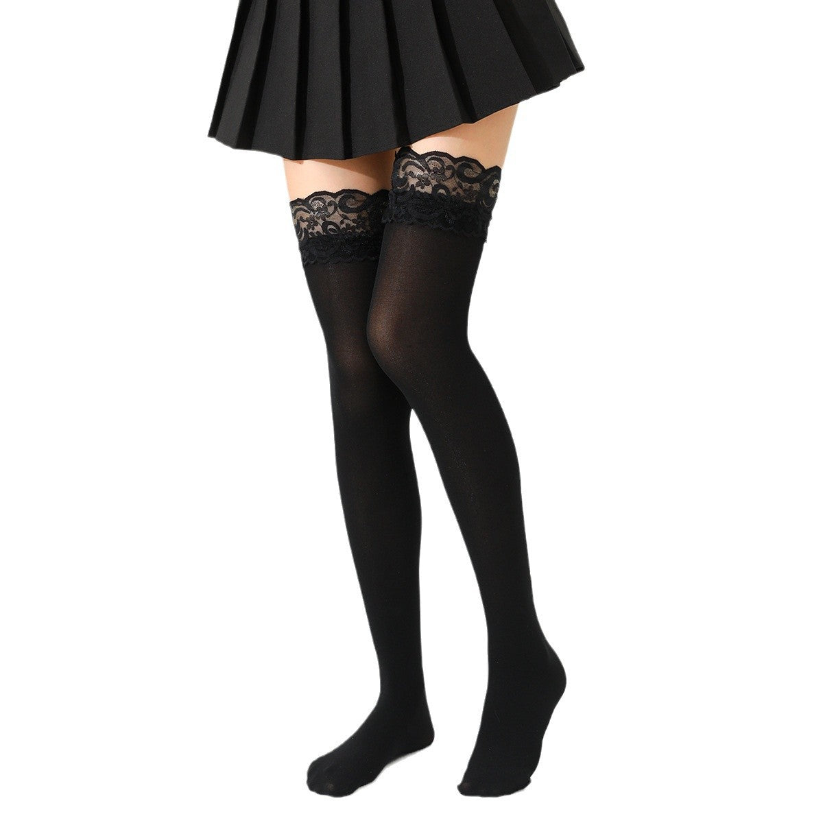 Black Lace Thigh High Stockings - Femboy Fashion