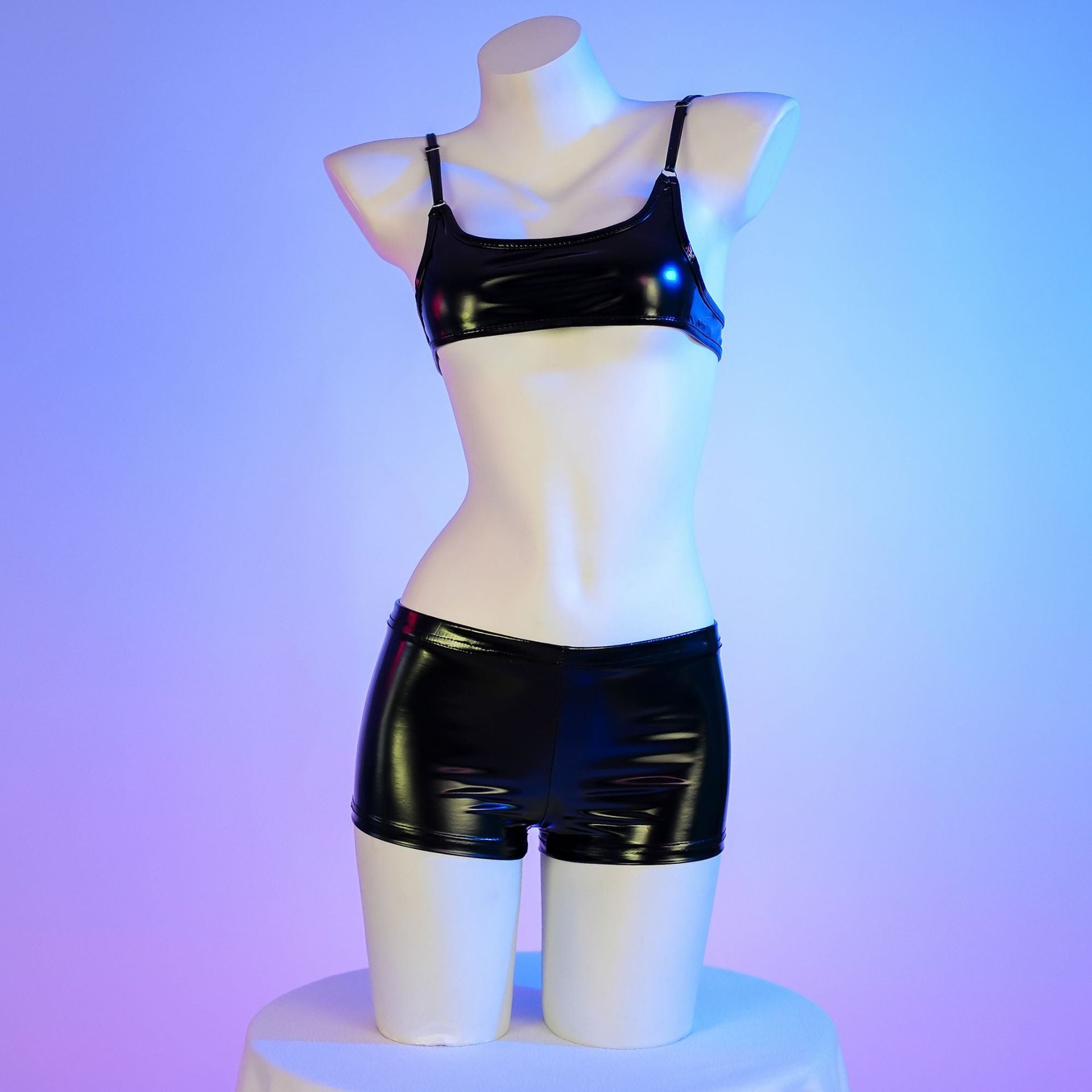 Sexy Black Latex Lingerie Short Set for Femboy - Femboy Fashion