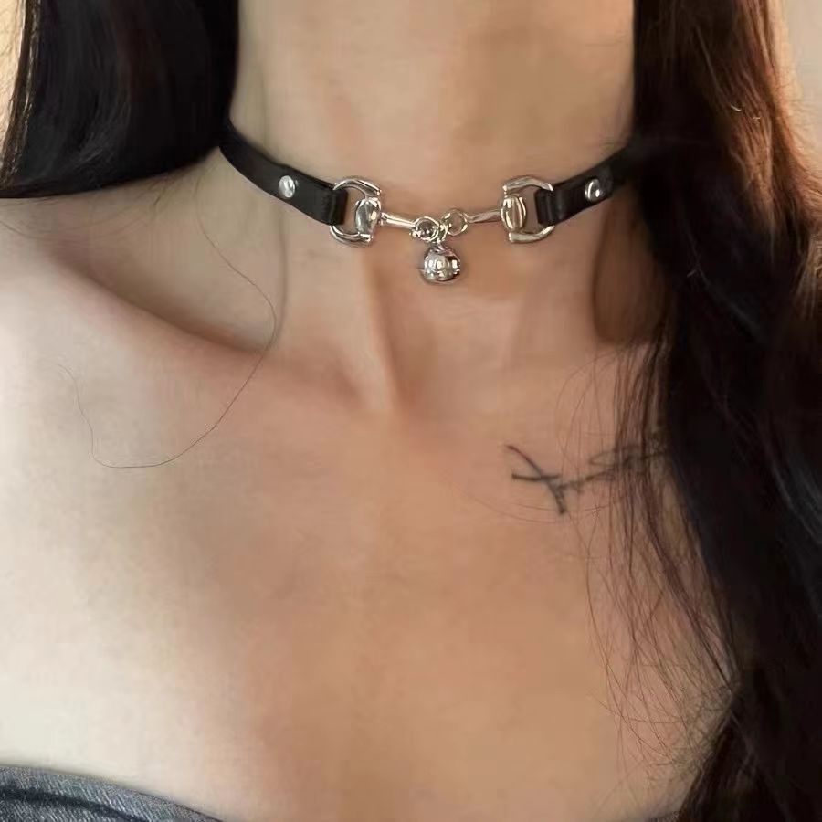 Black Leather Choker With Bell - Femboy Fashion