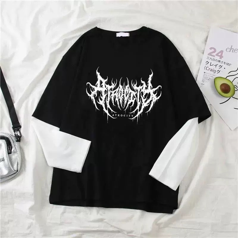 Black loose double sleeve long sleeve tee