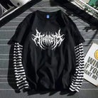 Black striped loose double sleeve long sleeve tee