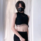 Black moon sleeveless crop top for femboy