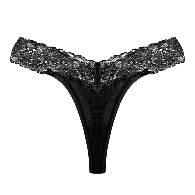 Black plus size lace thong panties