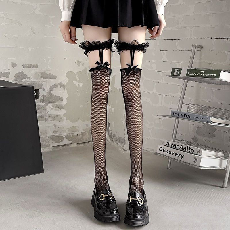 Black Sexy Bowknot Fishnet Stockings - Femboy Fashion