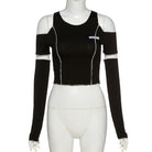Black Shoulder Cut-Out Crop Top - Femboy Fashion