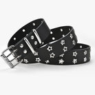 Black belt with star-shaped studs on a white background